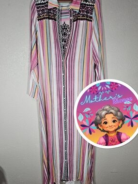 Andree Multicolor Striped Maxi Dress with Embroidered Yoke